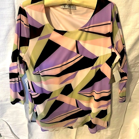 Kasper Tutu tunic geometric sheer sleeves Rare!! SZ: L NWT - Picture 2 of 15